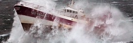 Fishing boat in a storm